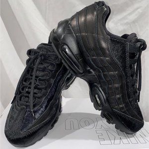Women's Nike Air Max 95 Premium Triple Black Leather Pony Hair-Size 8